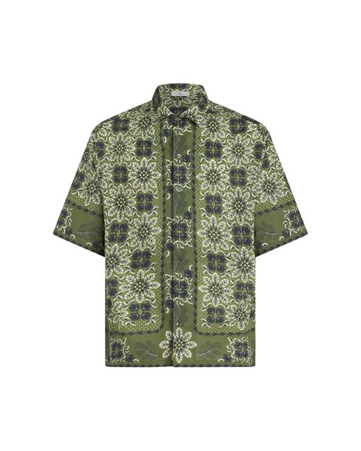 Etro Green Bowling Shirt With Medallion Print for men