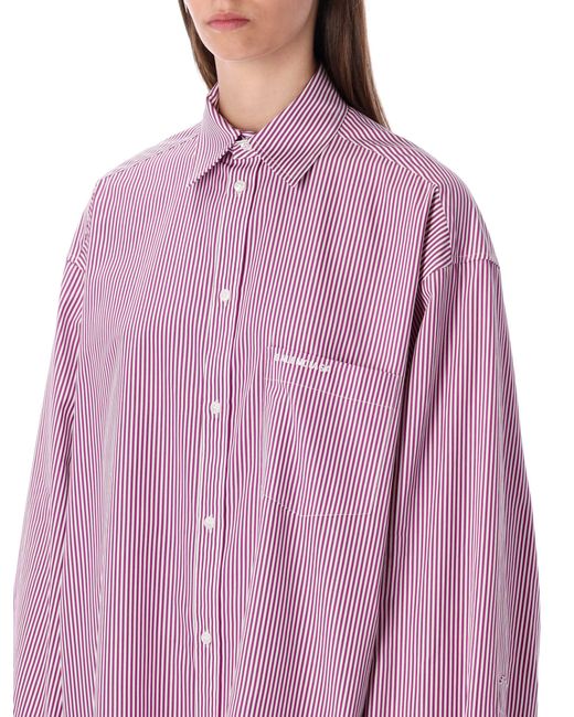 Balenciaga Purple Oversized Striped Cotton Shirt With Knotted Cuffs