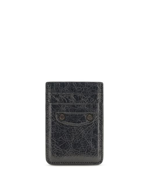 Balenciaga Black Le City Magnetic Card Holder Lamb Ovis Aries Wallet for men