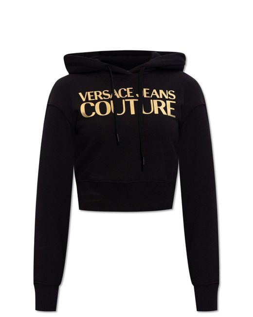 Versace Black Cropped Hoodie With Logo,