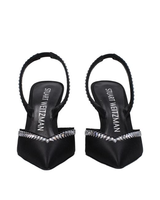 Stuart Weitzman Black Satin Stiletto Heel Sandals