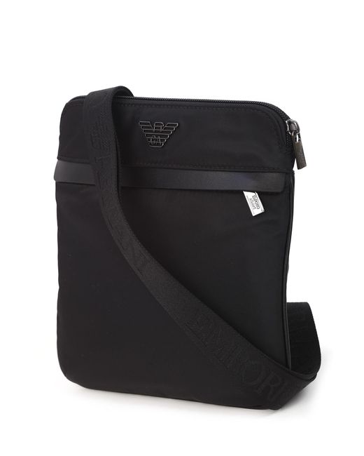 Emporio Armani Black Flat Shoulder Bag for men