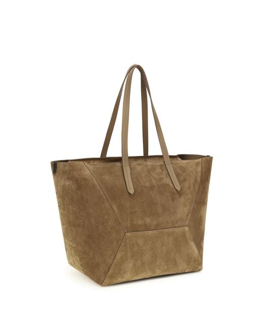 Brunello Cucinelli Natural Suede Bc Tote Bag Calf Leather Bos Taurus Shoulder