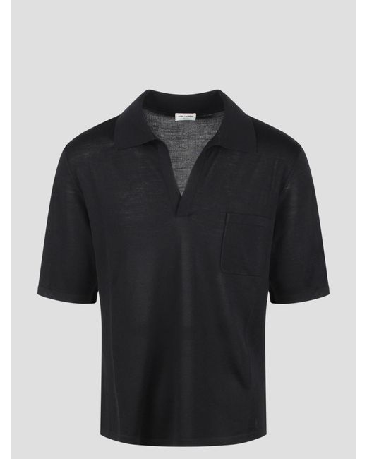 Saint Laurent Black Cassandre Polo Shirt for men