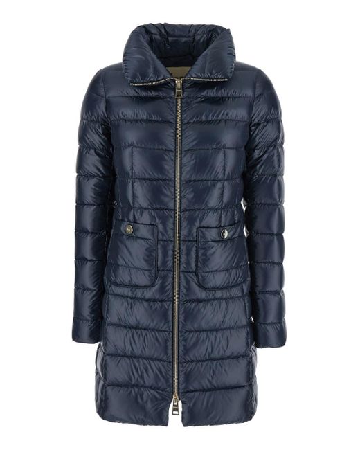 Herno Women's Blue 'Maria' Down Jacket With Front Zip Closure And