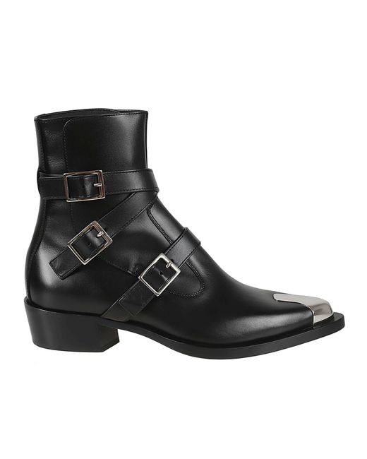 Alexander McQueen Black Buckled Strappy Ankle Boots for men