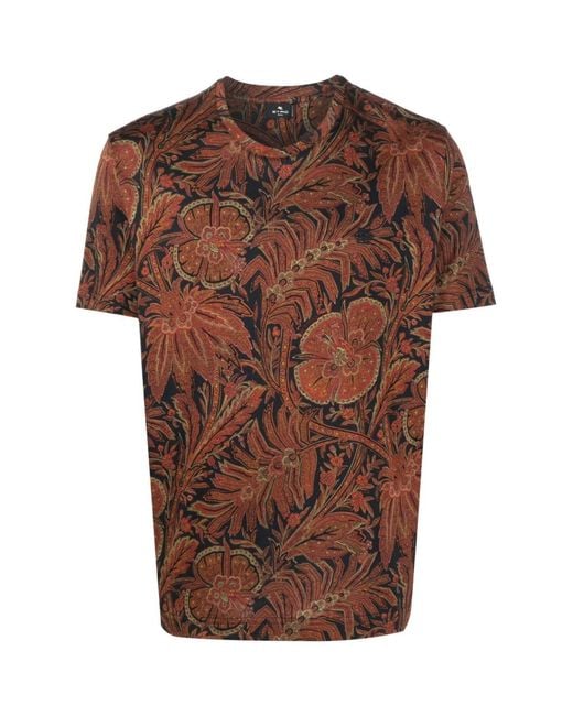 Etro Brown Paisley Print Short Sleeve T-Shirt for men