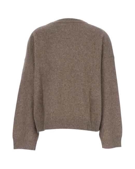 Loulou de Saison Brown Crew Neck Sweater With Dropped Shoulder