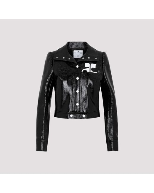 Courreges Black Vinyl Jacket With Logo