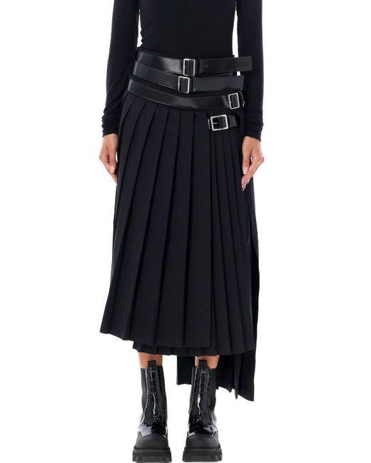 Junya Watanabe Belted Pleated Long Skirt in Black | Lyst