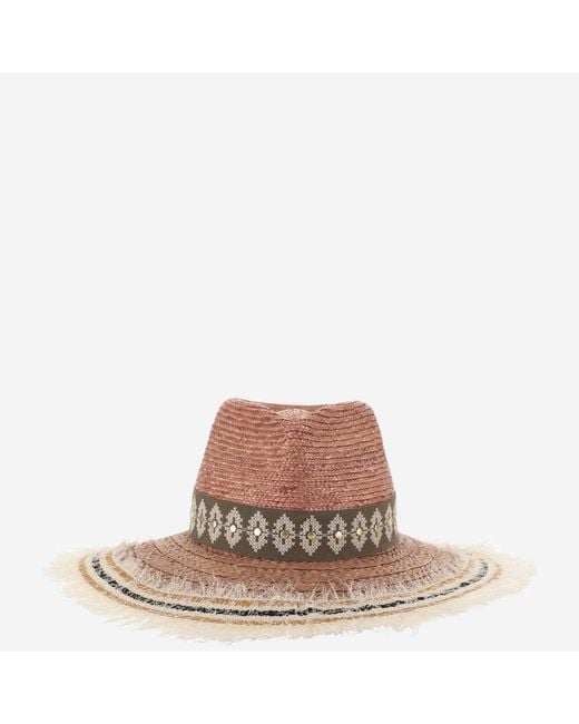 Ferruccio Vecchi Brown Straw And Viscose Blend Hat With Embroidery