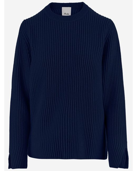 Allude Blue Wool And Cashmere Ribbed Sweater