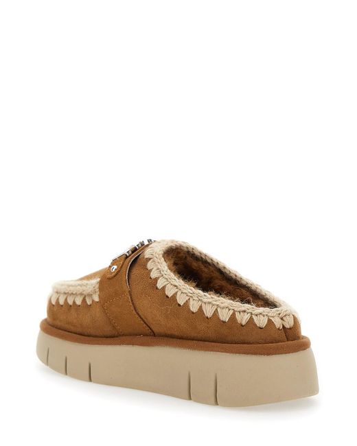 Mou Brown Mules With Logo Lettering Sheep