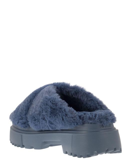 Hogan Blue Faux Fur Sandal