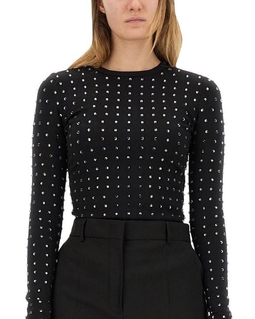 Sportmax Black Top With Crystals Polyamide Tops