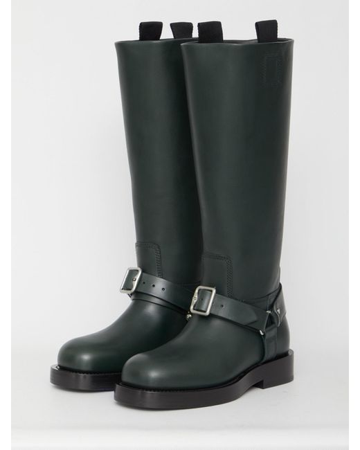 Burberry Green Leather Saddle Knee High Boots
