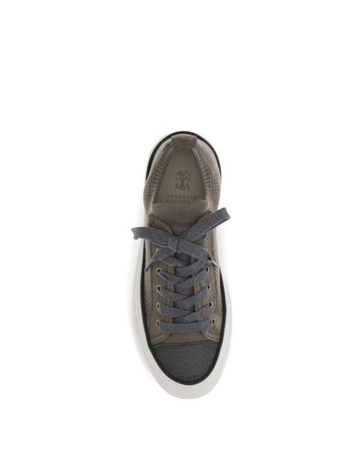 Brunello Cucinelli Brown Sneakers Cotton-Knit Suede Upper Cotton Trainers