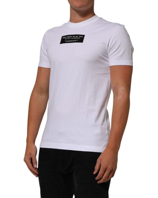 Dolce & Gabbana White Cotton Logo Print Crew Neck T-Shirt for men