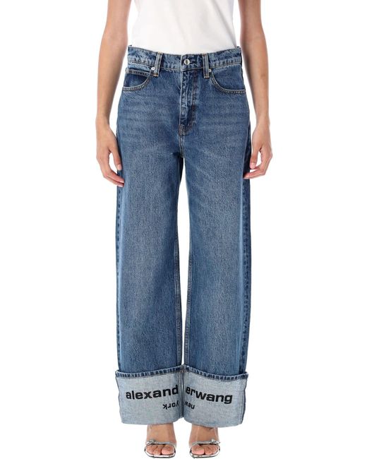Alexander Wang Blue Logo-Embroidered Mid-Rise Jeans