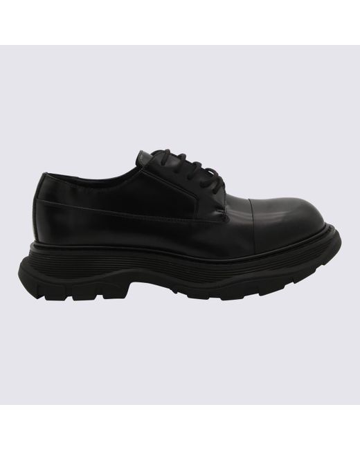 Alexander McQueen Black Leather Tread Derby Shoes for men