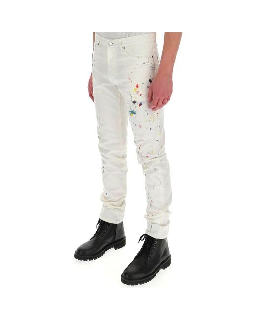 Dior White Paint Splash Slim Jeans for men