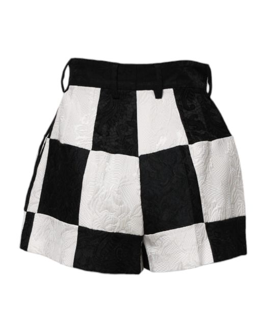 Dolce & Gabbana Black White Floral Brocade Hot Pants Shorts