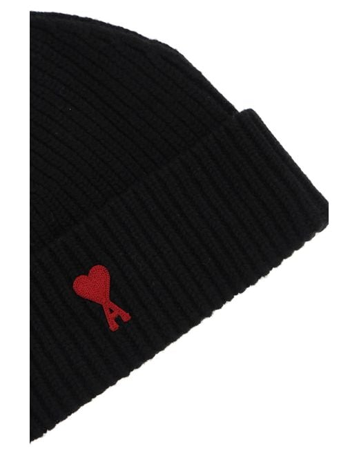 AMI Black Ami Paris Virgin Wool Ami De Coeur Beanie Hat