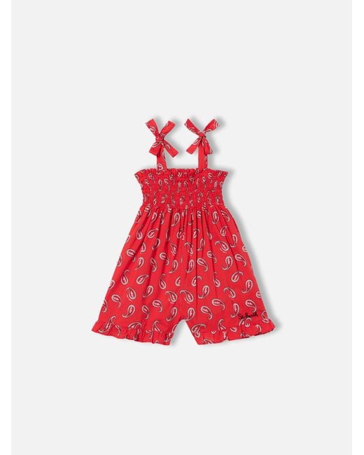 Mc2 Saint Barth Red Girl Playsuit With Paisley Print Beach Robe