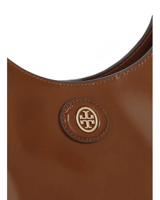 Tory Burch Brown Robinson Brushed Leather Crescent Bag