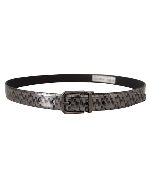Dolce & Gabbana Black Herringbone Leather 3d Metal Buckle Belt for men