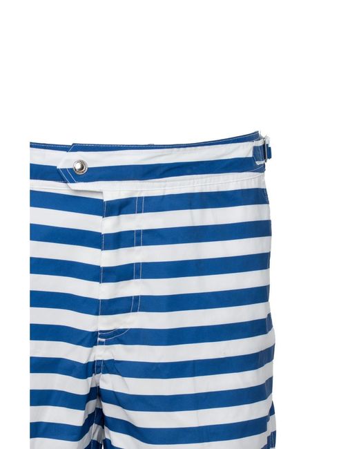 Tom Ford Blue And Wide Stripe-Print Nylon Swim Shorts With Adjustable Side Straps for men