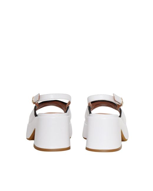 Via Roma 15 White Leather Sandals