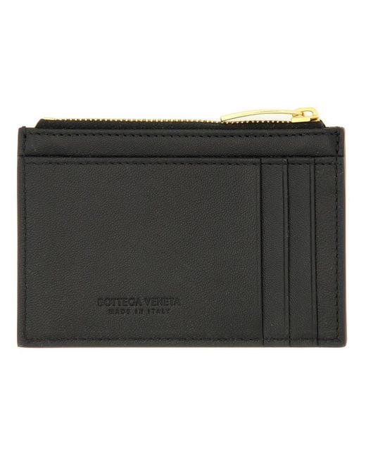 Bottega Veneta Black Card Holder Woven Lambskin Lamb Skin Wallets & Purses