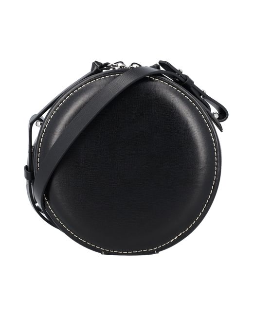 Ganni Leather Round Crossbody Logo Bag in Black | Lyst