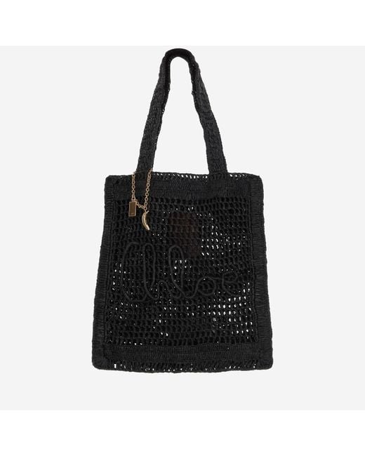 Chloé Black Summer Banana Raffia Tote Bag