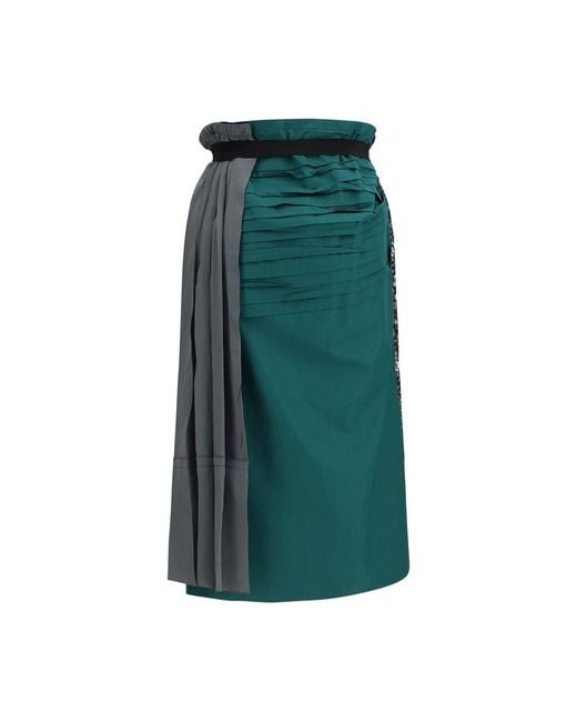 Prada Black Multicolor Silk Midi Skirt