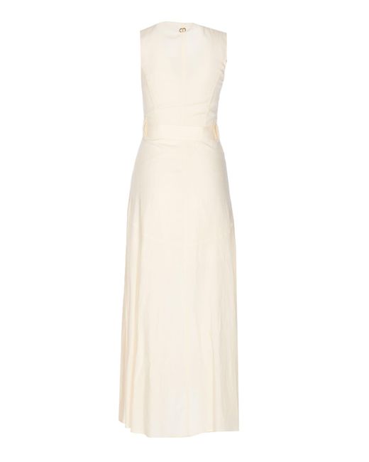 Twin Set White Long Dress Linen Mix