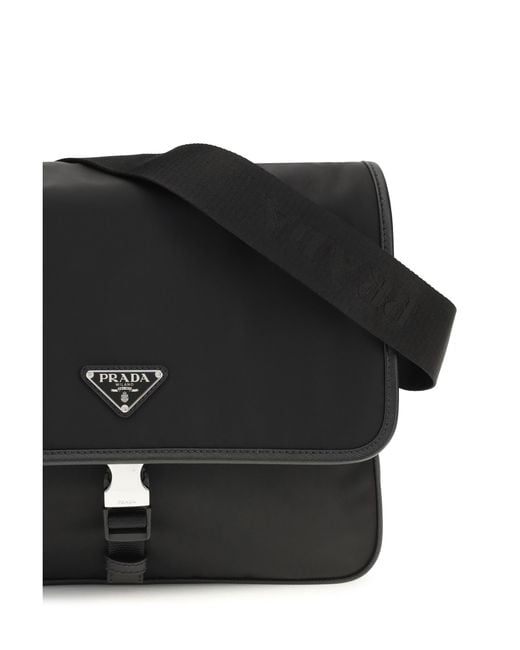 Prada Black Re-Nylon And Saffiano Shoulder Bag Recycled Polyamide for men
