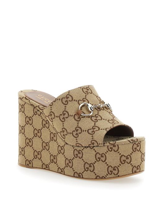 Gucci Brown Wedges Carmen Canvas Cotton And Polyester Shoe