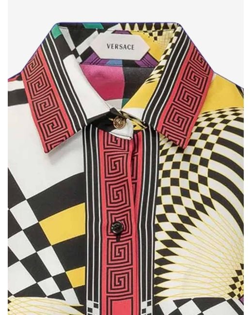 Versace Multicolor Silk Shirt With Geometric Print