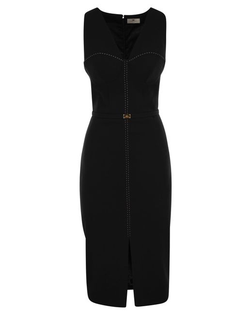 Elisabetta Franchi Black Crepe Bustier Dress With Contrasting Topstitching