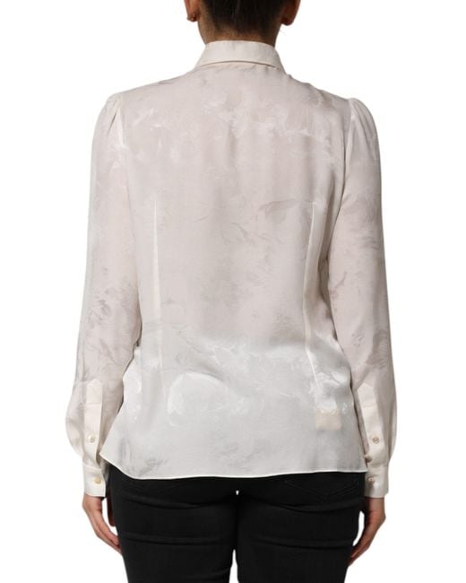 Dolce & Gabbana Natural White Silk Long Sleeves Collared Shirt Top