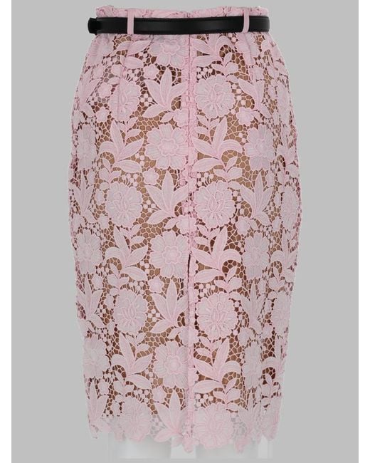 Self-Portrait Pink Skirt Lace Midi Polyester