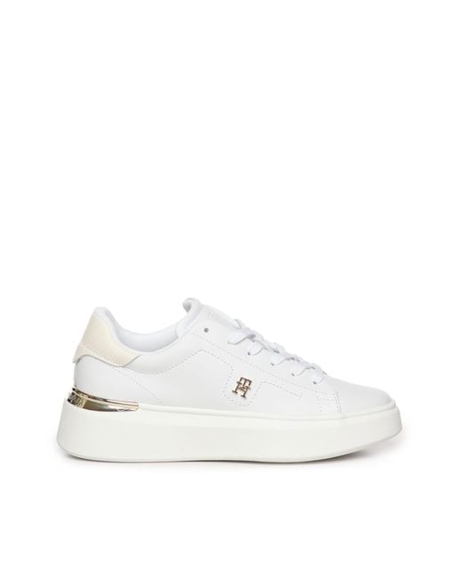 Tommy Hilfiger White Leather Sneakers With Monogram