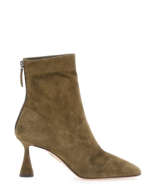 Aquazzura Green 'Amore' Ankle Boots With Zip Closure And High Sculpted Heel