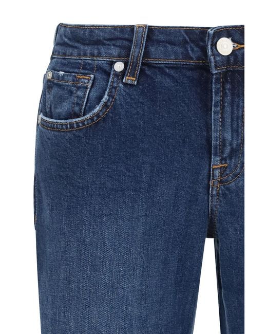 7 For All Mankind Blue Jeans Low-Rise Flared Cotton