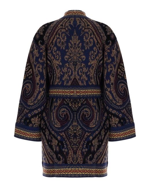 Etro Blue Cardigan Belted Wool Tops