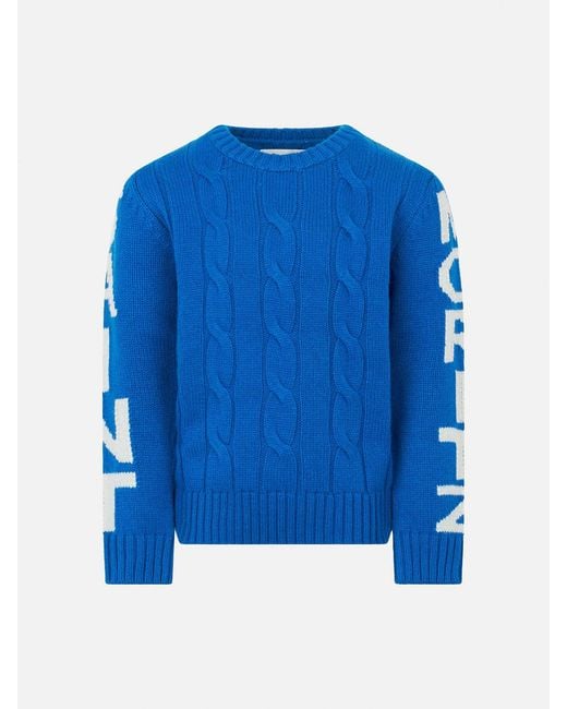 Mc2 Saint Barth Boy Bluette Cable Knit Sweater Bergen Jr. With Saint Moritz Jacquard Sky for men
