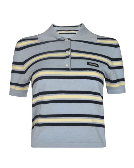 Miu Miu Gray Stripe Polo Shirt
