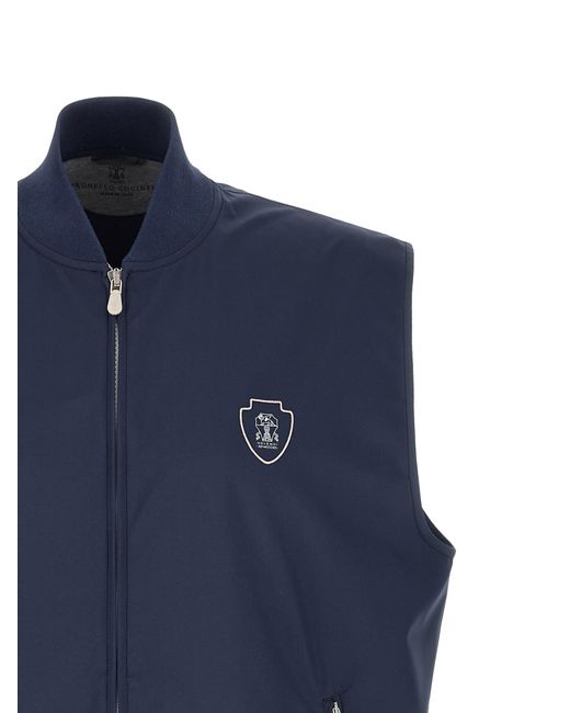 Brunello Cucinelli Blue Polyester Sleeveless Jacket Clothing for men